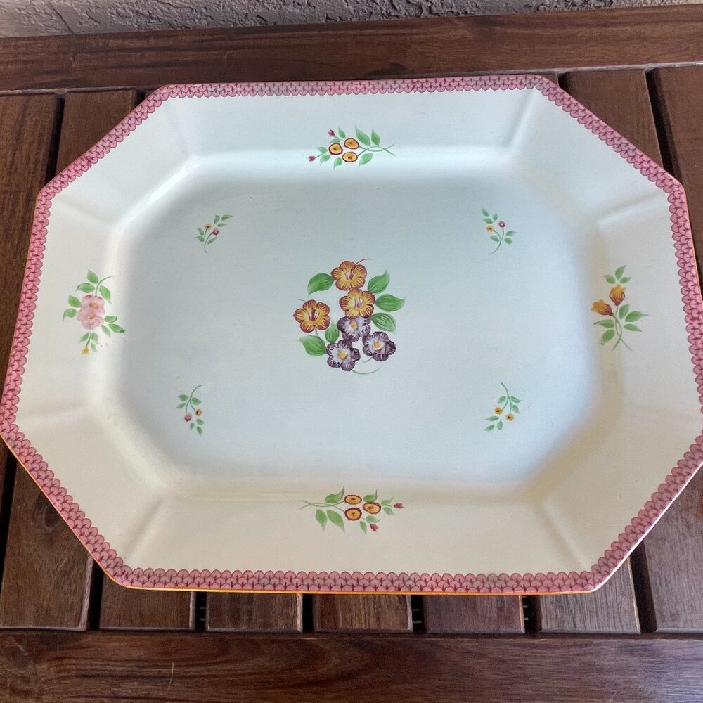Farmhouse England Wedgwood Adams Calyx White Floral Ironstone Octagon Platter